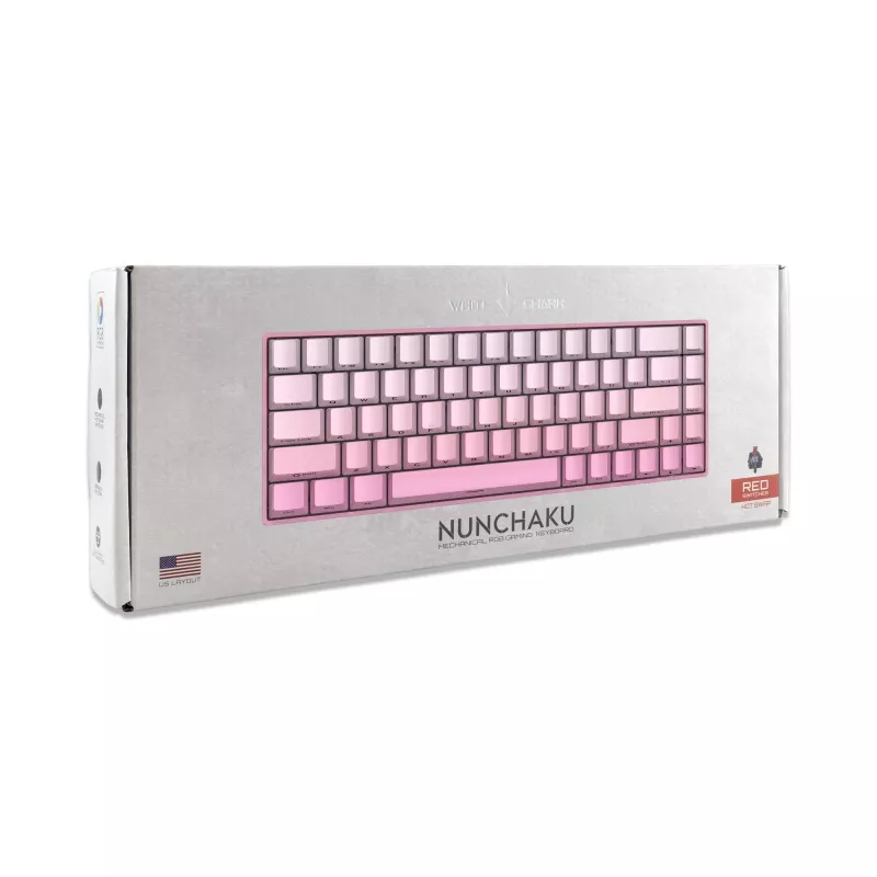 White Shark NUNCHAKU-P-US-RED.SW TKL mechaninė žaidimų klaviatūra - 87 klavišų, Outemu Red jungikliai, RGB foninis apšvietimas, rožinė