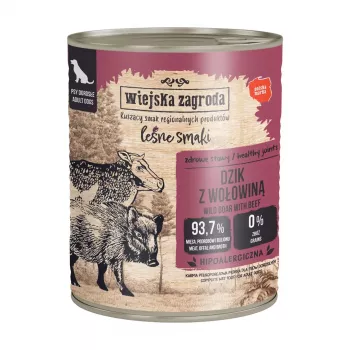 WIEJSKA ZAGRODA Forest Flavors Šerno ir Jautienos Šlapias Šunų Maistas - 800g