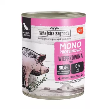 WIEJSKA ZAGRODA Mono Pork šlapias šunų maistas 800g