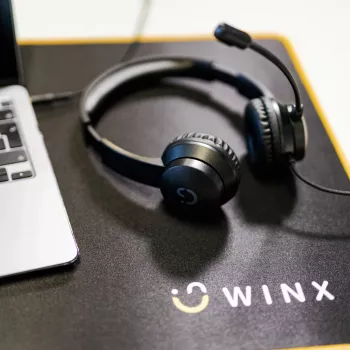 WINX CALL Clear 3,5 mm laidinės ausinės su triukšmą slopinančiu mikrofonu, garsumo reguliavimu ir odinėmis pagalvėlėmis - juodos