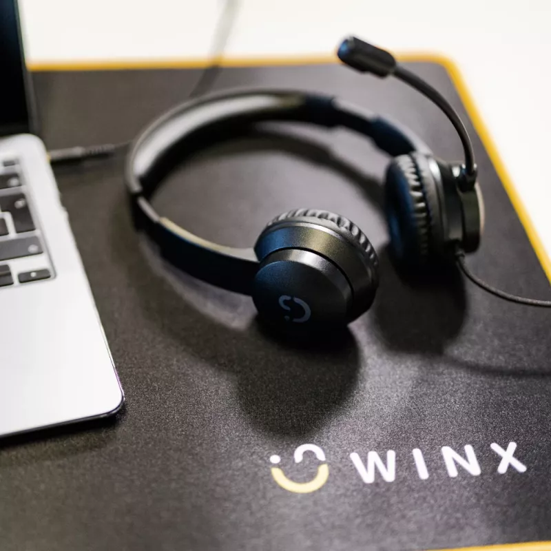 WINX CALL Clear 3,5 mm laidinės ausinės su triukšmą slopinančiu mikrofonu, garsumo reguliavimu ir odinėmis pagalvėlėmis - juodos