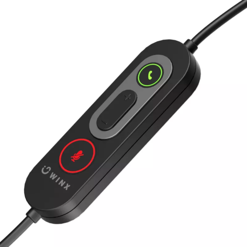 WINX CALL Pro 2 Mono AI triukšmo slopinimo ausinės su USB-A laidu, sukamu mikrofonu ir minkštu PU odos paminkštinimu, juodos