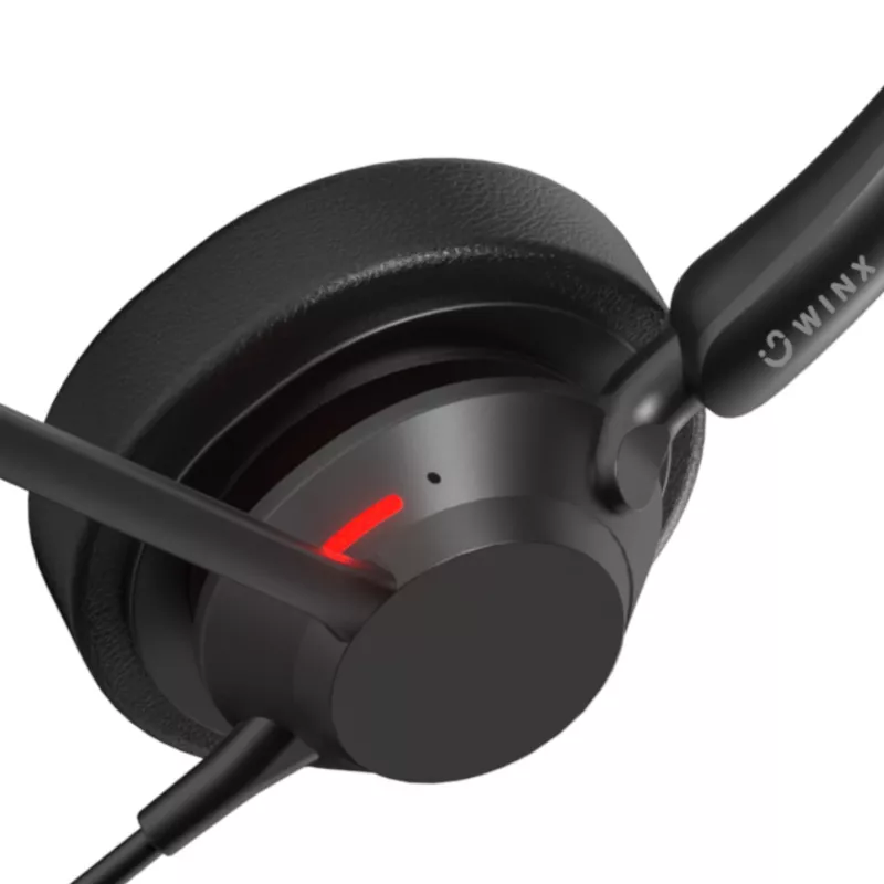 WINX CALL Pro 2 Mono AI triukšmo slopinimo ausinės su USB-A laidu, sukamu mikrofonu ir minkštu PU odos paminkštinimu, juodos