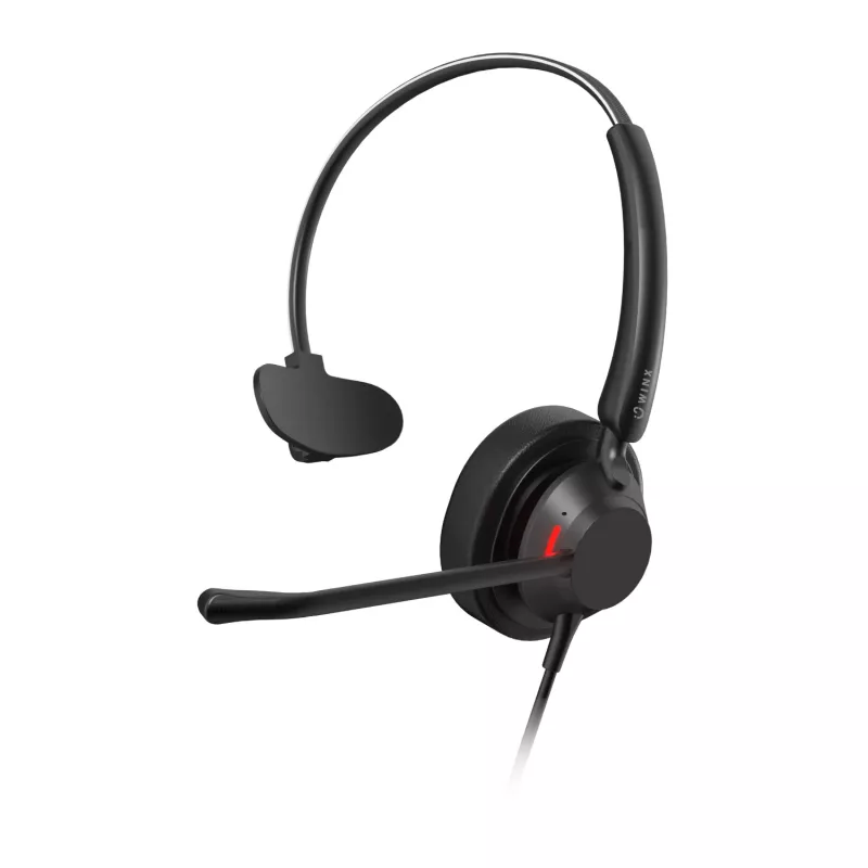 WINX CALL Pro 2 Mono AI triukšmo slopinimo ausinės su USB-A laidu, sukamu mikrofonu ir minkštu PU odos paminkštinimu, juodos