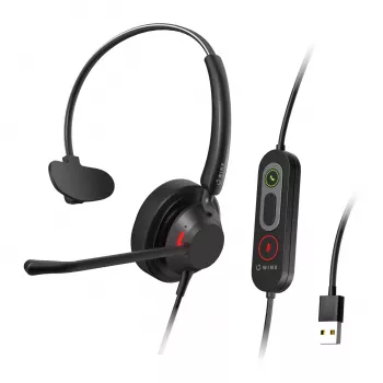 WINX CALL Pro 2 Mono AI triukšmo slopinimo ausinės su USB-A laidu, sukamu mikrofonu ir minkštu PU odos paminkštinimu, juodos