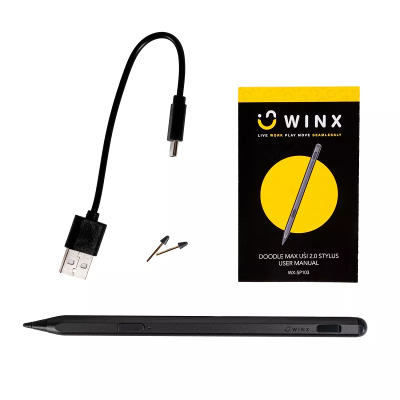 WINX DOODLE Max USI 2.0 rašiklis - 4096 slėgio lygiai, delno atmetimas, palaikomas pakreipimas, įkraunamas per USB-C, Space Grey