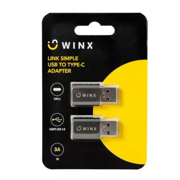 WINX LINK Simple USB į Type-C adapterių dvynių rinkinys (USB-A kištukas į USB-C lizdą, 5Gbps, 15W, Space Grey, 2 vnt.)