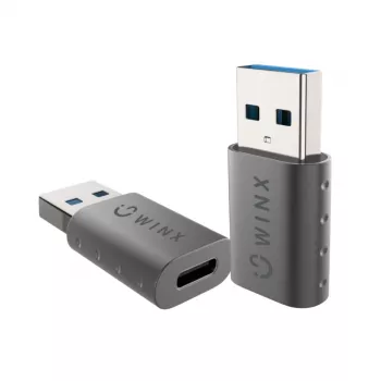 WINX LINK Simple USB į Type-C adapterių dvynių rinkinys (USB-A kištukas į USB-C lizdą, 5Gbps, 15W, Space Grey, 2 vnt.)
