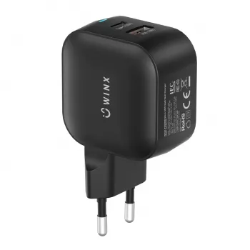 WINX POWER More 35W GaN sieninis įkroviklis - dvigubas USB-C ir USB-A, PD 3.0 PPS, baltas