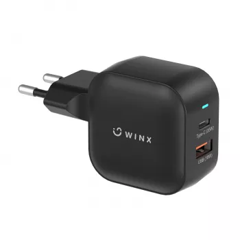WINX POWER More 35W GaN sieninis įkroviklis - dvigubas USB-C ir USB-A, PD 3.0 PPS, baltas
