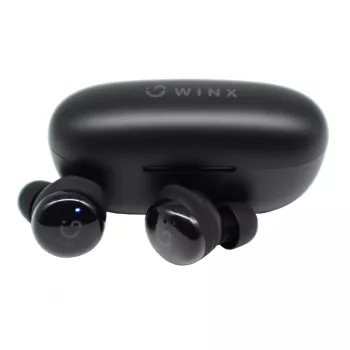WINX VIBE Active 2 TWS ausinės – belaidės Bluetooth 5.3 ausinės su įkrovimo dėklu, IPX4 atsparumu vandeniui, ENC mikrofonu, jutikliniais valdikliais, žemos delsos žaidimų režimu, 24 val. viso veikimo laiko, juodos