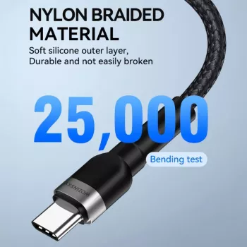 Wozinsky 1 m USB-C į USB-C laidas 60W PD greitasis įkrovimas ir duomenų sinchronizavimas juodas