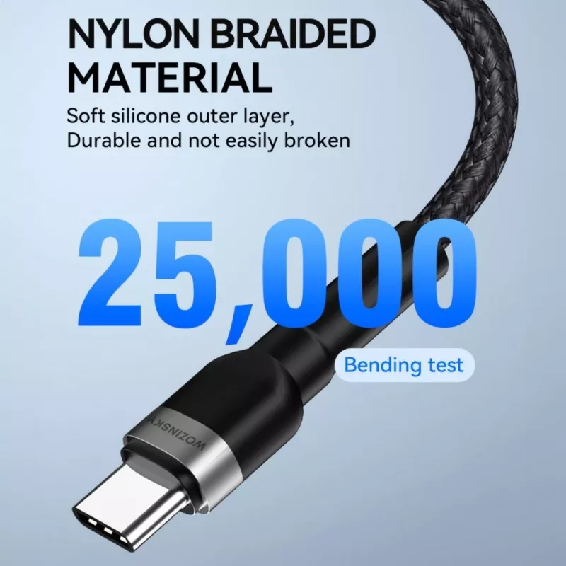 Wozinsky 1 m USB-C į USB-C laidas 60W PD greitasis įkrovimas ir duomenų sinchronizavimas juodas
