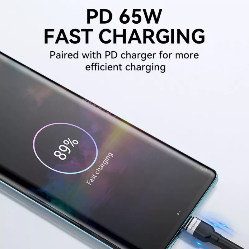 Wozinsky 1 m USB-C į USB-C laidas 60W PD greitasis įkrovimas ir duomenų sinchronizavimas juodas