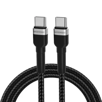Wozinsky 1 m USB-C į USB-C laidas 60W PD greitasis įkrovimas ir duomenų sinchronizavimas juodas