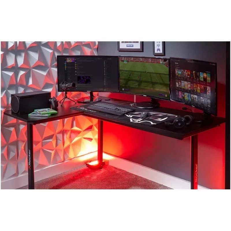 X Rocker 2022068 L formos kampinis žaidimų stalas su RGB LED apšvietimu, anglies pluošto efektu, juodas