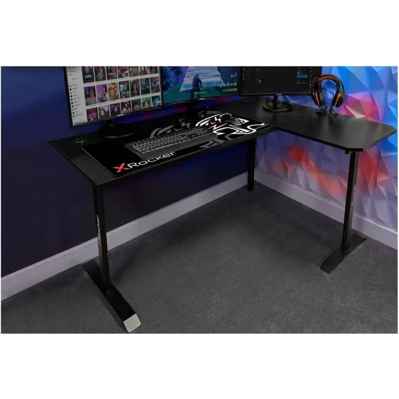 X Rocker 2022068 L formos kampinis žaidimų stalas su RGB LED apšvietimu, anglies pluošto efektu, juodas