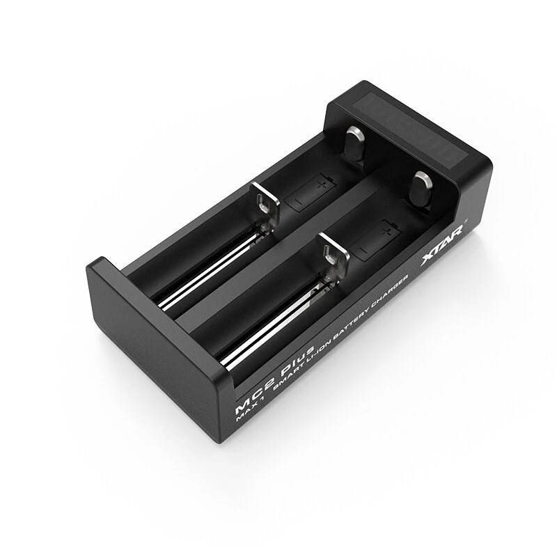 XTAR MC2+ 2 vietų Li-ion baterijų įkroviklis, skirtas 18650, 21700, 26650 ir kt. (USB maitinimas)