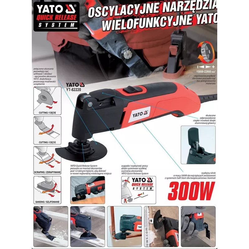 YATO 300W Multi-Tool su kintamu greičiu ir beįrankiu priedų keitimu