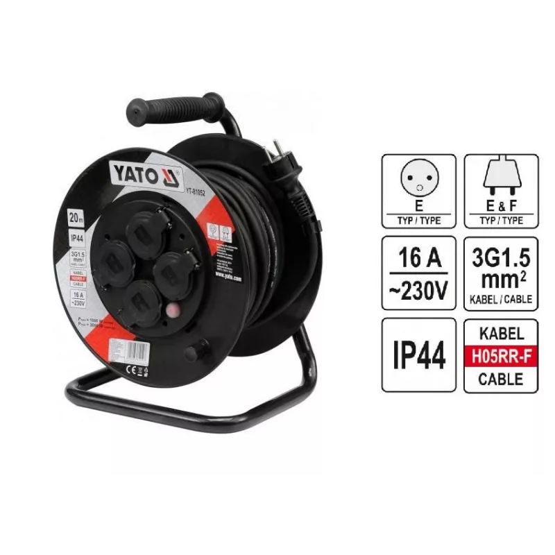 Yato YT-81052 Laido būgnas su 4 kištukiniais lizdais 20 m