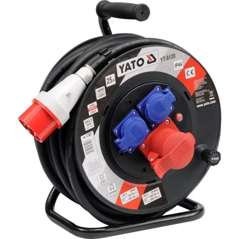 Yato YT-8120 25 m kabelio ritė su 3 Schuko lizdais, šilumine apsauga, IP20