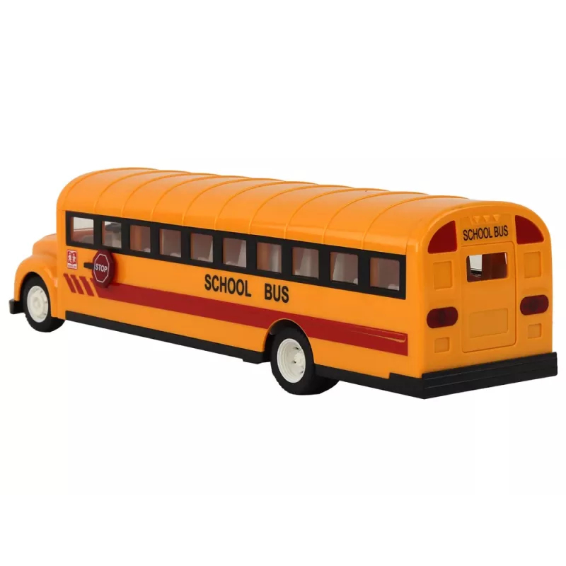 Geltonas mokyklinis autobusas su nuotolinio valdymo pultu ir atsidarančiomis durimis 4690 Lean Toys