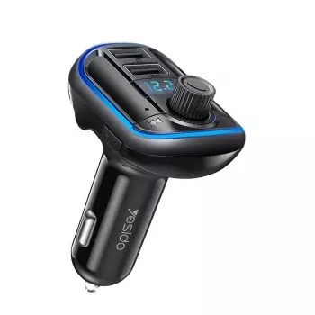 YESIDO Y44 MP3 grotuvas Bluetooth automobilinis įkroviklis su QC3.0, LED ekranu, laisvų rankų režimu, juodas