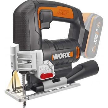 WORX WX543.9 20V akumuliatorinis siaurapjūklis su 4 švytuoklės nustatymais, greitu ašmenų keitimu be įrankių, LED apšvietimu, 80 mm medienos pjovimo galimybe