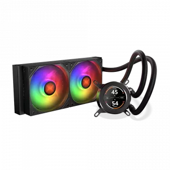 Skystas CPU aušintuvas KRUX HydroGlance 240 ARGB LCD — 240 mm radiatorius, ARGB apšvietimas, LCD ekranas