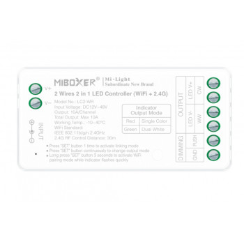 MiBoxer LC2-WR dvilaidės LED juostos valdiklis, Wi-Fi + 2,4 GHz, 12–48 V, 10 A