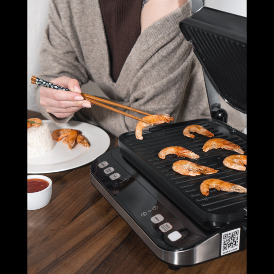 AENO ''Electric Grill EG5: 2000W, 2 heating modes - Lower Grill, Both Grills, 6 preset programs, Defrost, Max opening angle -180 , Temperature regulation, Timer, Removable double-sided plates, Plate size 320*220mm''