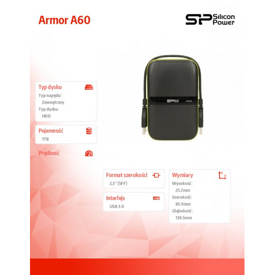 ARMOR A60 1TB USB 3.0 BLACK-GREEN/PANCERNY wstrząso/py o i wodoodporny