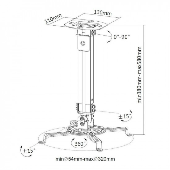 Universal projector celling mount 38-58cm 13kg silver