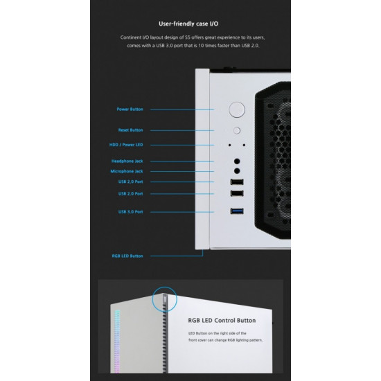 ZALMAN S5 WHITE ATX Mid Tower PC Case RGB fan T