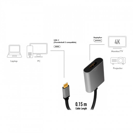 USB-C to DP/F adapter, 4K/60Hz, alu, 0.15m