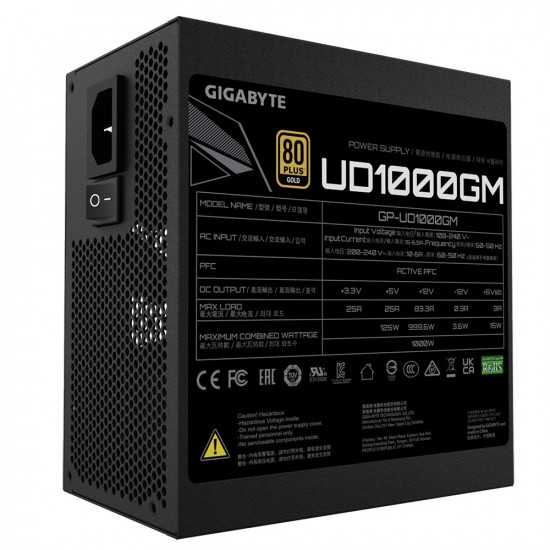 Power Supply|GIGABYTE|1000 Watts|Efficiency 80 PLUS GOLD|MTBF 100000 hours|GP-UD1000GM