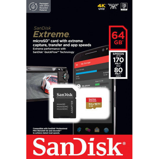 CARD 64GB SanDisk Extreme MicroSDXC 170MB/s +Adpater