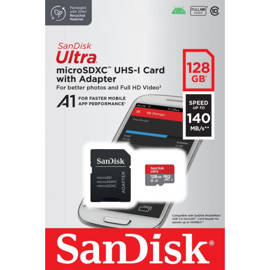 CARD 128GB SanDisk Ultra microSDXC 140MB/s +Adapter