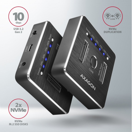 AXAGON ADSA-M2C DUAL NVMe CLONE MASTER DOCK SuperSpeed USB-C 10 Gbps docking station