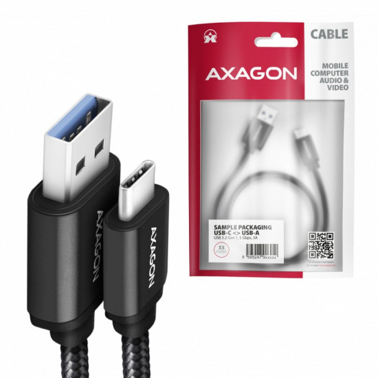 Axagon Data and charging USB 3.2 Gen1 cable lengh 2 m. 3A. Black braided.