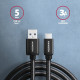 Axagon Data and charging USB 3.2 Gen1 cable lengh 2 m. 3A. Black braided.