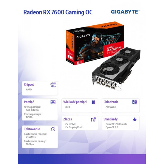 Graphics card Radeon RX 7600 Gaming OC 8G GDDR6 128bit 2DP/2HDMI