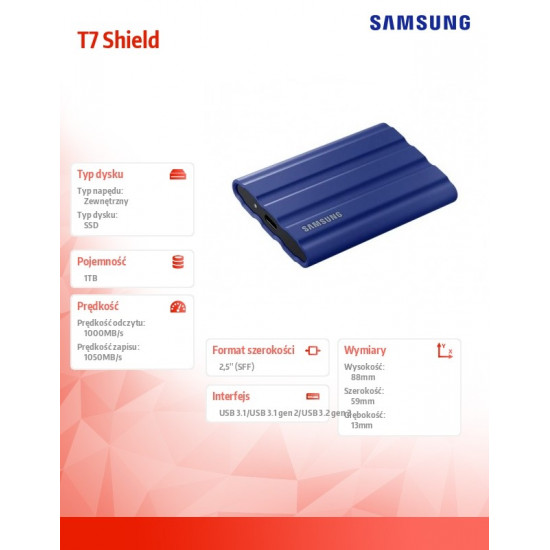 1TB Samsung Portable T7 Shield USB 3.2 Gen2 Blue retail