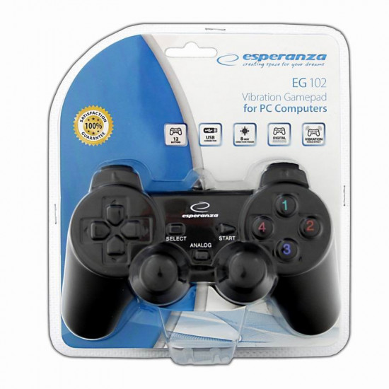 Esperanza EG102 Gaming Controller Black USB 2.0 Gamepad Analogue / Digital PC, Playstation 3