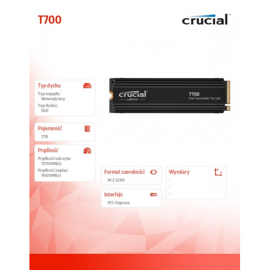 M.2 1TB Crucial T700 NVMe PCIe 5.0 x 4 with Heatsink