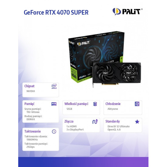 Graphics card GeForce RTX 4070 SUPER DUAL 12GB GDDR6X 192bit 3DP