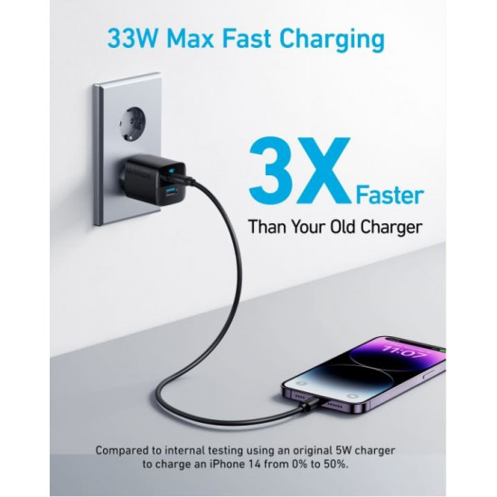 323 33W mains charger 1xUSB-A 1xUSB-C black