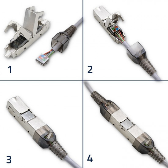 RJ45 toolless STP plug CAT6A, JACK PIN