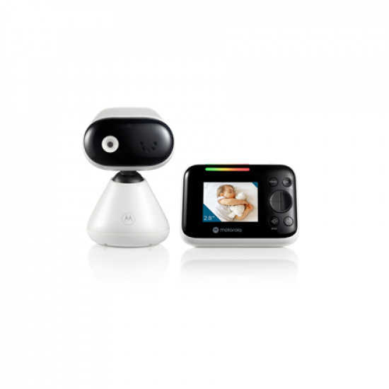 Motorola | Video Baby Monitor | PIP1200 2.8 | 2.8 diagonal color screen; 2.4GHz FHSS wireless technology for in-home viewing; Digital zoom; Secure and private connection; LED sound level indicator; Two-way talk; Room temperature monitoring; Infrared night vision; High sensitivity microphone; Rechargeable parent unit; Wall Mount (using bracket provided) | White/Black