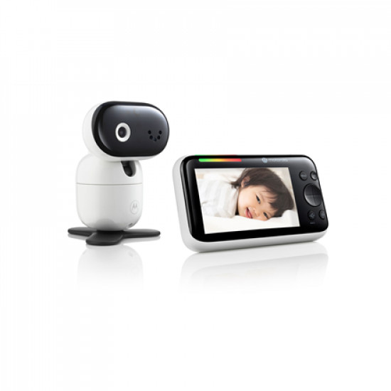 Motorola PIP1610 HD CONNECT 5.0 Wi-Fi HD Motorized Video Baby Monitor, White/Black | Motorola | Wi-Fi HD Motorized Video Baby Monitor | PIP1610 HD CONNECT 5.0 | 5.0” IPS color display with HD 1280 x 720px resolution; Remote pan, tilt and zoom; Two-way talk; Secure and private connection; 24-hour event monitoring  and streaming; Wi-Fi connectivity for on-the-go viewing;  2.4GHz FHSS wireless technology for in-home viewing; Room temperature monitoring; Infrared night vision; High sensitivit